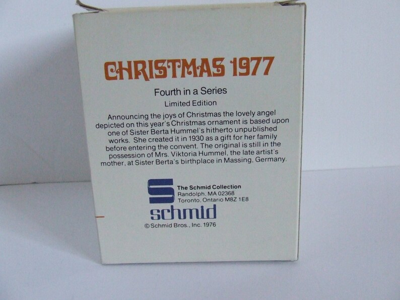 Retro Schmid Herald Angel Christmas tree ornament Sister Berta Hummel collector series Schmid Bros 1976 winter holiday seasonal decoration