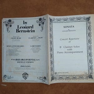 Leonard Bernstein SONATA for Clarinet and Piano - Vintage Sheet Music, Warner Bros/Witmark Ed. - Bernstein's First Published Work