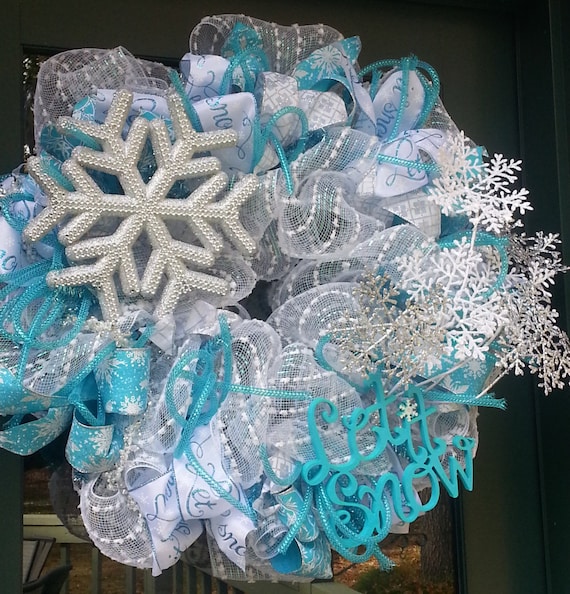 Snowflake Wreath Let It Snow Wreath Blue And White Wreath Etsy
