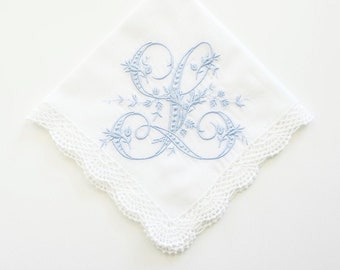 VINTAGE font Embroidered Monogrammed Handkerchief, Personalized Custom Handkerchief, hanky, Single Letter Monogram