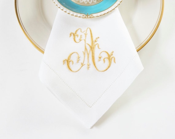 VENETIAN FONT Monogrammed Embroidered Custom Napkins, Towels and Linens, Wedding Napkins