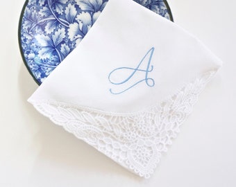 MAGNOLIA FONT Embroidered Monogrammed Handkerchief, Personalized Custom Handkerchief, Wedding, Bridal, Single Letter Monogram