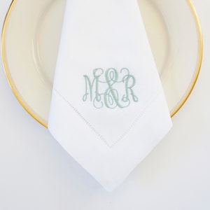 SCROLL II Monogram with Ampersand Embroidered Cloth Dinner Napkins and Guest Hand Towels - Wedding Keepsake for Special Occasions
