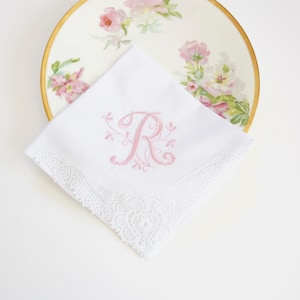 JARDIN MONOGRAM, Greenery Design, Embroidered Monogrammed Handkerchief, Personalized Custom Handkerchief, hanky, Single Letter Monogram