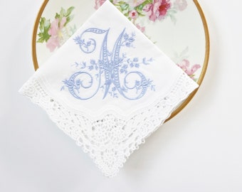 VINTAGE font Embroidered Monogrammed Handkerchief, Personalized Custom Handkerchief, hanky, Single Letter Monogram