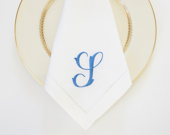 HAMPTON FONT on Embroidered Cloth Dinner Napkins and Guest Hand Towels - Wedding Keepsake or Special Occasions