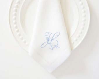 VINEYARD FONT on Embroidered Cloth Dinner Napkins and Guest Hand Towels - Wedding Keepsake or Special Occasions