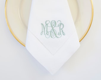 SCROLL II Monogram with Ampersand Embroidered Cloth Dinner Napkins and Guest Hand Towels - Wedding Keepsake for Special Occasions