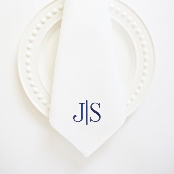 Couples Monogram Style Embroidered Monogrammed White Dinner Napkins & Guest Towels, Hyphenated Surname/Last Name, Wedding Keepsake