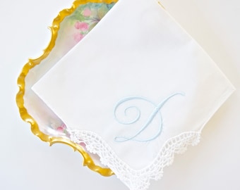 FLOURISH SINGLE INITIAL font Embroidered Monogrammed Handkerchief, Personalized Custom Handkerchief