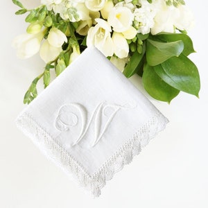 FLOURISH SINGLE INITIAL font Embroidered Monogrammed Handkerchief, Wedding Hankie