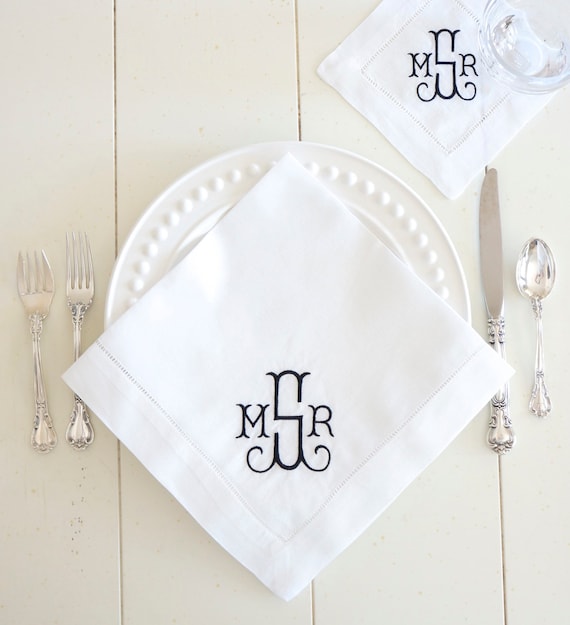 GILDED Monogram Embroidered Linens, Couples monogram, cotton and linen towels, hemstitched linens