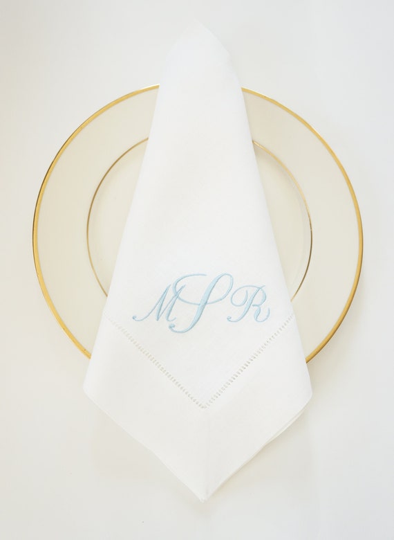 SCRIPT FONT COLLECTION of Monogram Fonts, Gardenia font shown,  Embroidered Napkins and Guest Towels - Wedding Keepsake, Home Furnishings