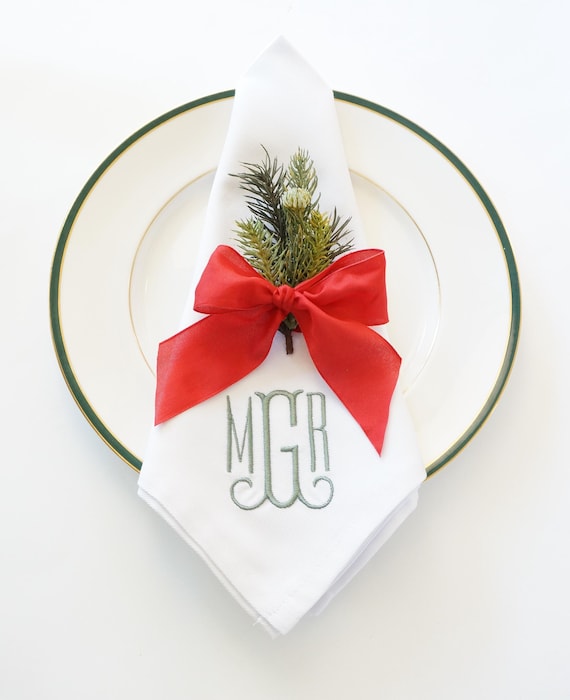 GATHER Monogram Embroidered Linens, Personalized Napkins, Personalized Cocktail Napkins, Personalized Wedding Napkins, Monogrammed Towels