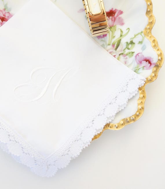 FLOURISH SINGLE INITIAL font Embroidered Monogrammed Handkerchief, Wedding Hankie