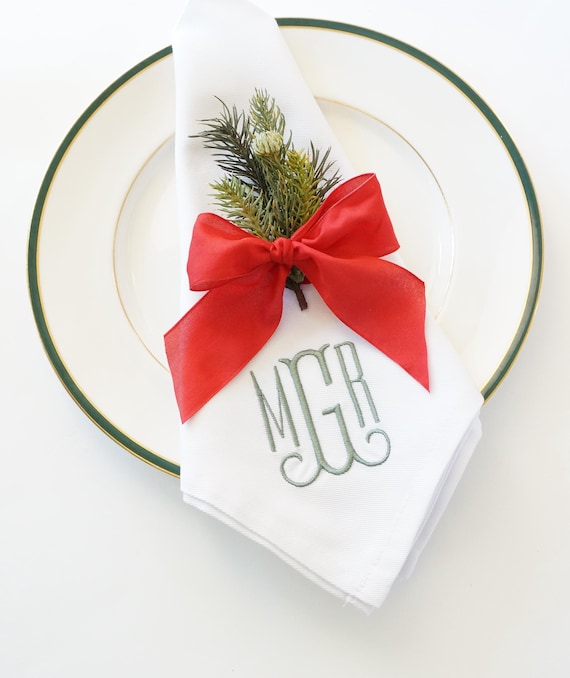 GATHER Monogram Embroidered Linens, Personalized Napkins, Personalized Cocktail Napkins, Personalized Wedding Napkins, Monogrammed Towels