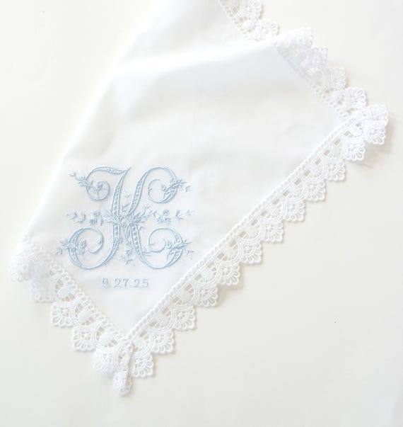 VINTAGE font Embroidered Monogrammed Handkerchief, Personalized Custom Handkerchief, hanky, Single Letter Monogram