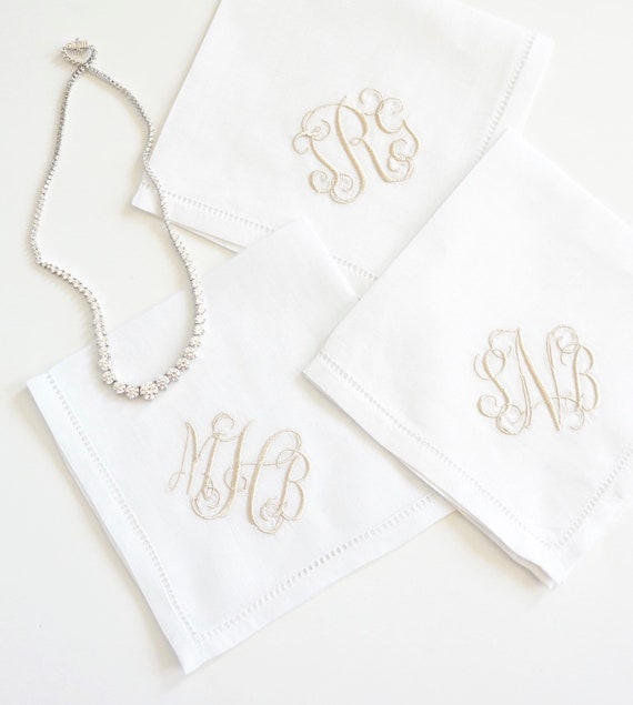 SCROLL II font Embroidered Monogrammed Handkerchief, Personalized Custom Handkerchief