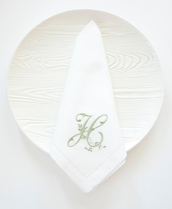 VINEYARD FONT on Embroidered Cloth Dinner Napkins and Guest Hand Towels - Wedding Keepsake or Special Occasions