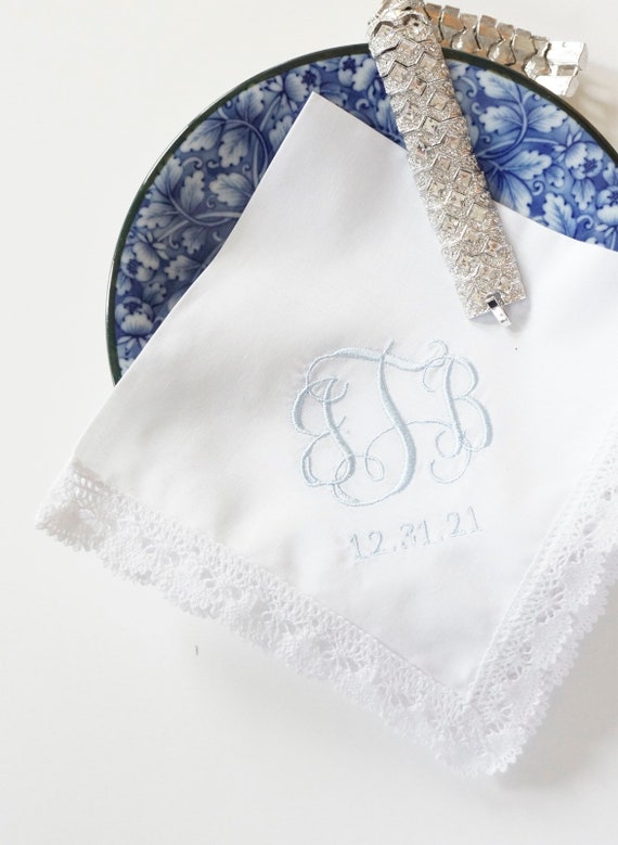 SCROLL II font Embroidered Monogrammed Handkerchief, Personalized Custom Handkerchief