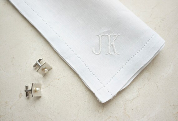 MENS CLASSIC font Embroidered Monogrammed Handkerchief