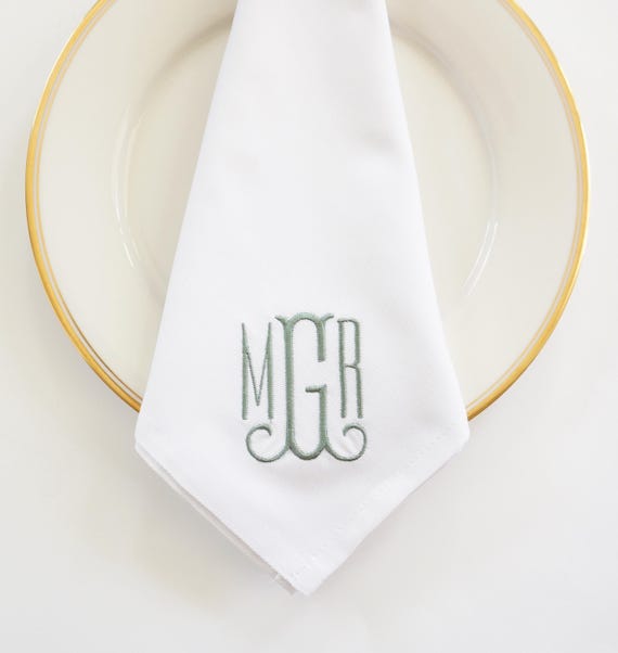 GATHER Monogram Embroidered Linens, Dinner Napkins, Wedding Napkins, Monogrammed Towels