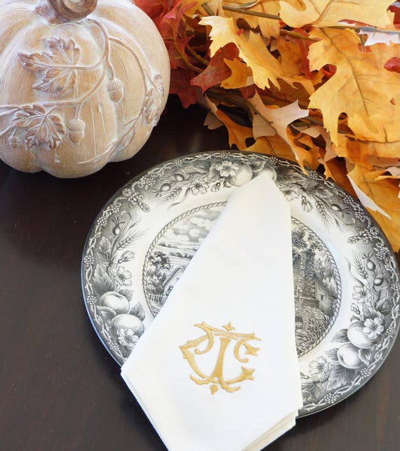 BESPOKE FONT MONOGRAM, Embroidered Personalized & Custom Napkins, One or Two Thread Colors, Custom Embroidered Linen Napkins, Logo