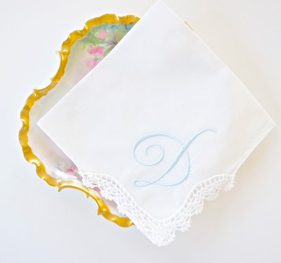 FLOURISH SINGLE INITIAL font Embroidered Monogrammed Handkerchief, Personalized Custom Handkerchief