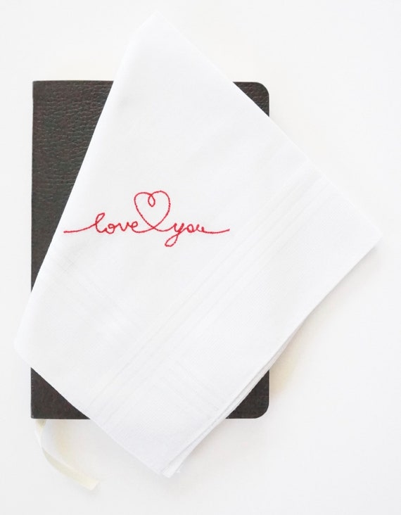 LOVE NOTE FONT Mens Embroidered Monogrammed Handkerchief, Wedding Handkerchief, Personalized Pocket Square,  Hankie