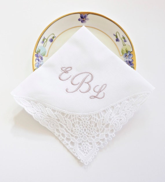 PEONY FONT Embroidered Monogrammed Handkerchief, Personalized Custom Handkerchief, Wedding, Bridal, Bridal Party Hankie,