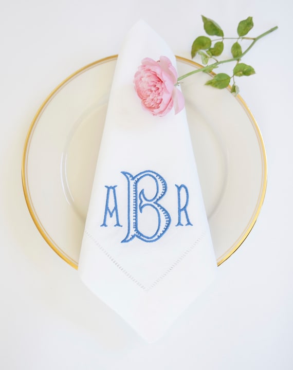 GARDEN PARTY MONOGRAM, Cloth Napkins, Garden Party Wedding Theme, Table Linens and Towels, Wedding Receptions