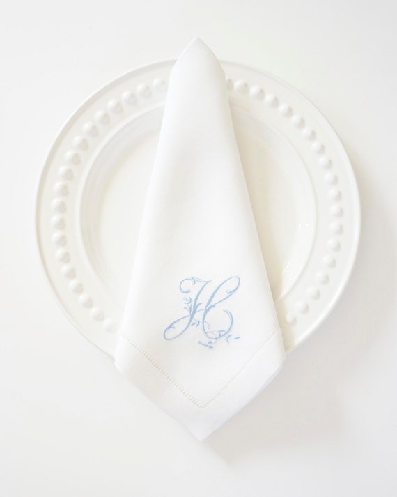 VINEYARD FONT on Embroidered Cloth Dinner Napkins and Guest Hand Towels - Wedding Keepsake or Special Occasions