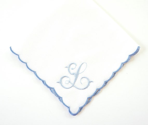 FRENCH SCRIPT font Embroidered Monogrammed Handkerchief, Personalized Custom Handkerchief, Single letter monogram