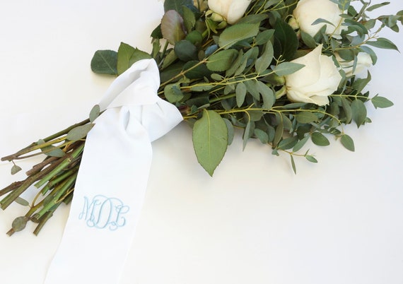 PERSONALIZED EMBROIDERED 3" RIBBON, 36" length with Monogram, Grosgrain Ribbon, Bridal and Wedding Bouquets, Gifts, Bridesmaids