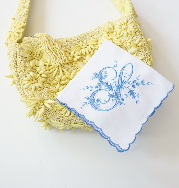 VINTAGE font Embroidered Monogrammed Handkerchief, Personalized Custom Handkerchief, hanky, Single Letter Monogram