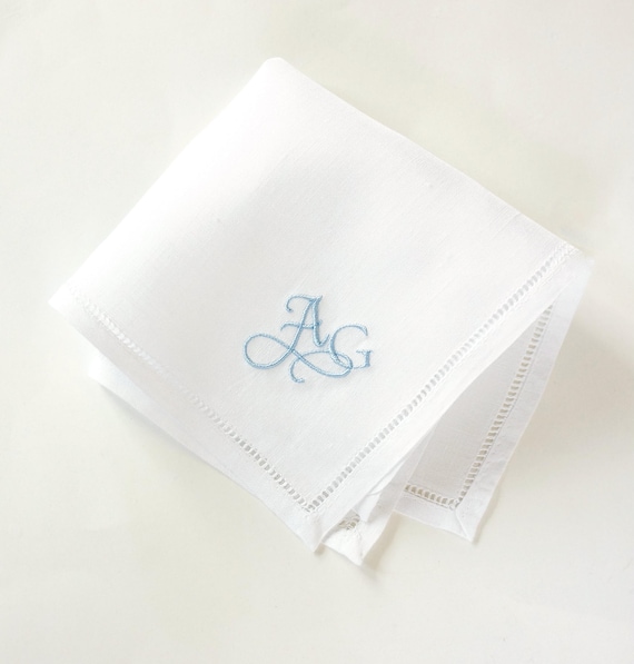 FOREVER FONT  Letter Couples Monogram, Embroidered Monogrammed Mens Handkerchief, Weddings, Bride & Groom