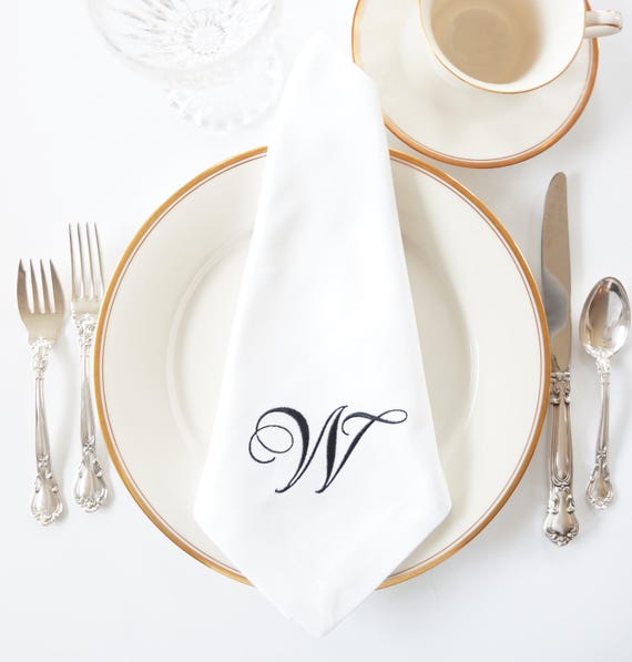 FLOURISH SCRIPT Monogram Embroidered Cloth Dinner Napkins and Guest Hand Towels - Wedding Keepsake for Special Occasions