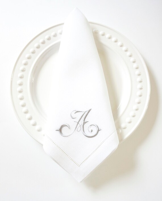 FRENCH SCRIPT FONT Embroidered Monogrammed Dinner Napkins, Hand Towels & Cocktail Napkins for Weddings, Special Occasions, Gifts, Home Decor