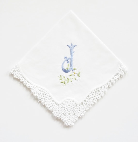 DAISY font design Embroidered Monogrammed Handkerchief, Personalized Custom Handkerchief, Single Letter Monogram