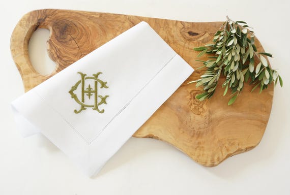 Custom Embroidered Linen Napkins, Bespoke Monogram, Wedding Table Setting