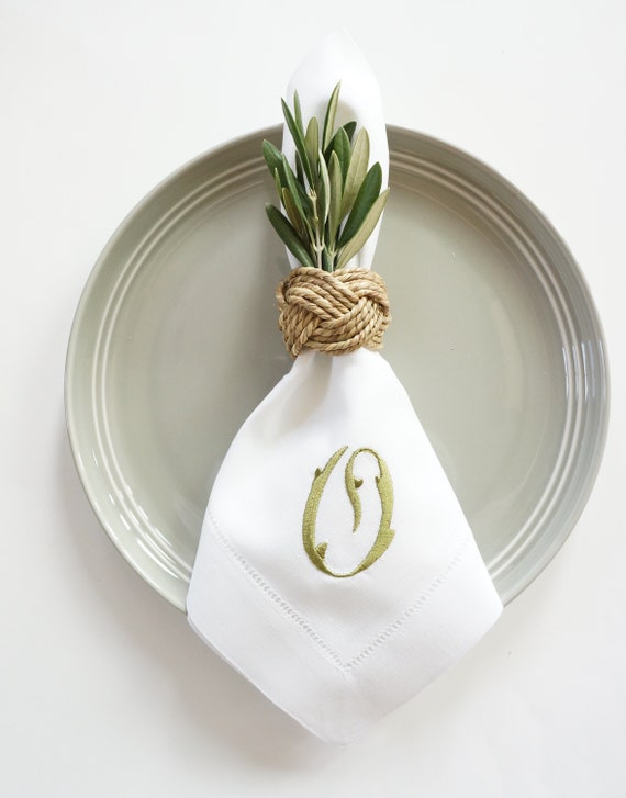 HAMPTON FONT on Embroidered Cloth Dinner Napkins and Guest Hand Towels - Wedding Keepsake or Special Occasions