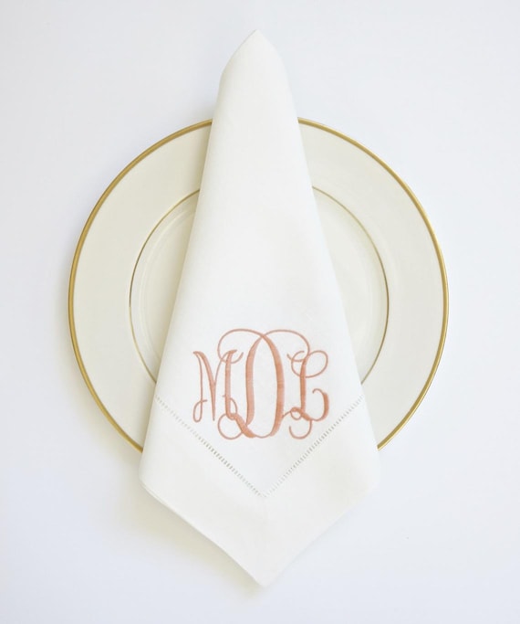 SCROLL II Font Monogram Embroidered Cloth Dinner Napkins and Guest Hand Towels - Wedding Keepsake for Special Occasions