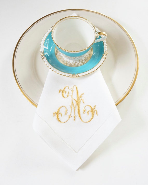 VENETIAN FONT Monogrammed Embroidered Custom Napkins, Towels and Linens, Wedding Napkins