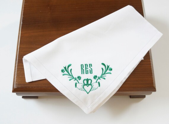 MENS CLADDAGH DESIGN and Monogram Embroidered Handkerchief and Pocket Square