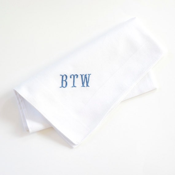 MENS CLASSIC font Embroidered Monogrammed Handkerchief, wedding handkerchief or pocket square, groomsmen gifts, father of bride or groom