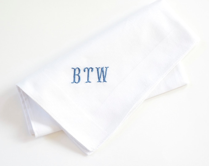 Embroidered Monogrammed Handkerchief, Classic Font, Wedding Groomsmen Gift