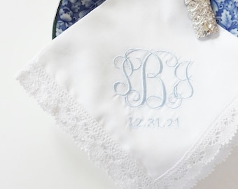 SCROLL II font Embroidered Monogrammed Handkerchief, Personalized Custom Handkerchief