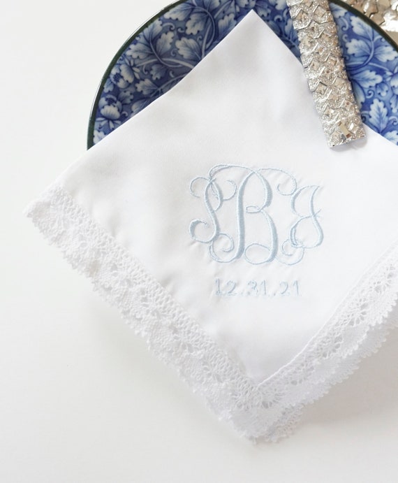 SCROLL II font Embroidered Monogrammed Handkerchief, Personalized Custom Handkerchief