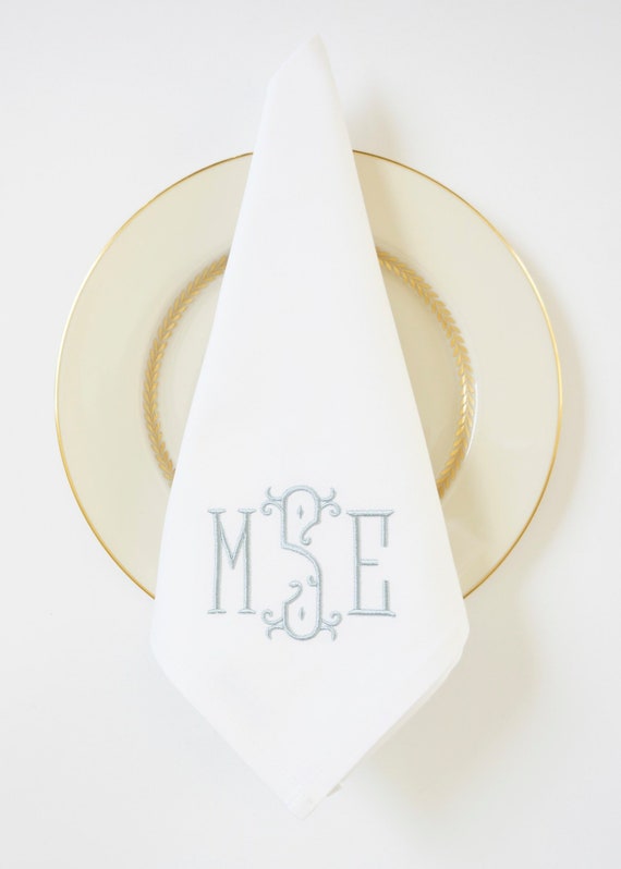 CHIC Monogram Font Embroidered on Home Linens - Dinner Napkins and Hand Towels