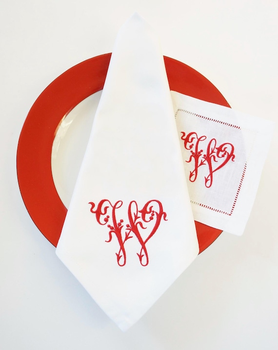 VENETIAN FONT Monogrammed Embroidered Custom Napkins, Towels and Linens, Wedding Napkins, Home Furnishings